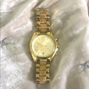 Michael Kors Gold and Beige Tortoise Watch